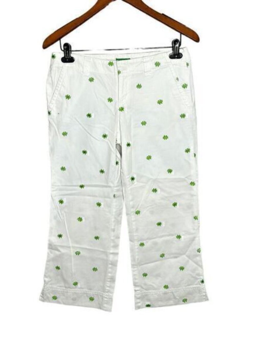 Lilly Pulitzer Palm Beach Fit White Green Crabby Preppy Capri Pants Size 2